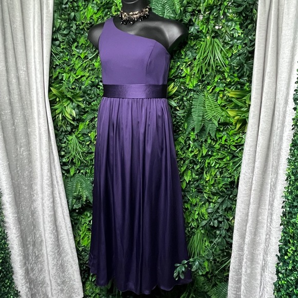 White‎ by Vera Wang Dress 12 Purple One Shoulder Midi Formal Party Wedding 2867